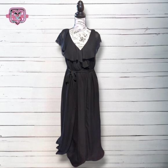 Jj's House Elegant Black Chiffon Flutter Sleeve Maxi Gown, Large - Picture 6 of 9